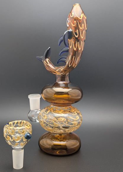 8" Glass Water Pipe Bong Fish AB