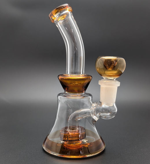 6" Glass Water Pipe Bong Bent Neck Perc Amber