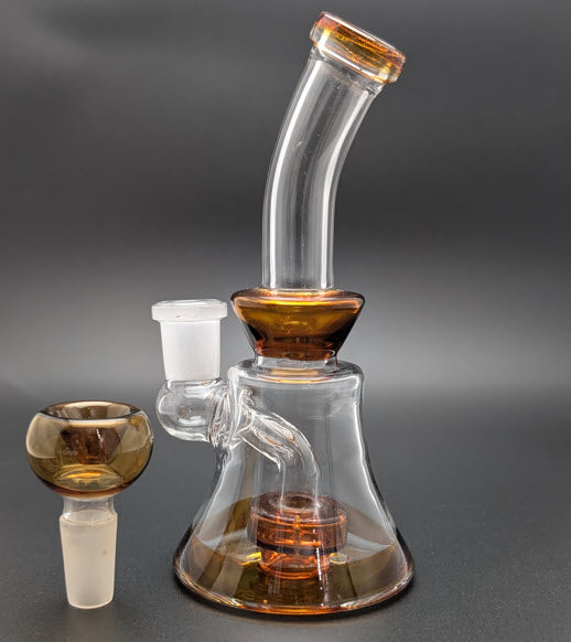 6" Glass Water Pipe Bong Bent Neck Perc Amber