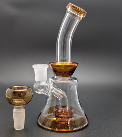 6" Glass Water Pipe Bong Bent Neck Perc Amber