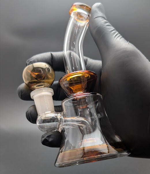 6" Glass Water Pipe Bong Bent Neck Perc Amber
