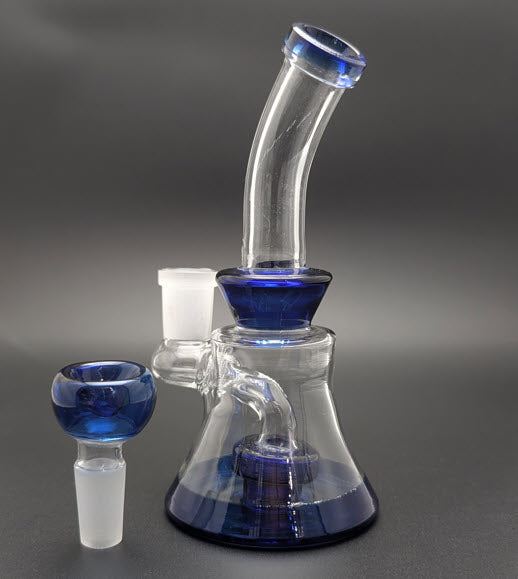 6" Glass Water Pipe Bong Bent Neck Perc Blue