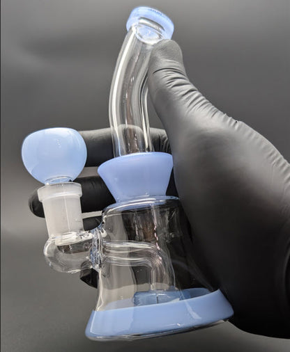 6" Glass Water Pipe Bong Bent Neck Perc Light Blue