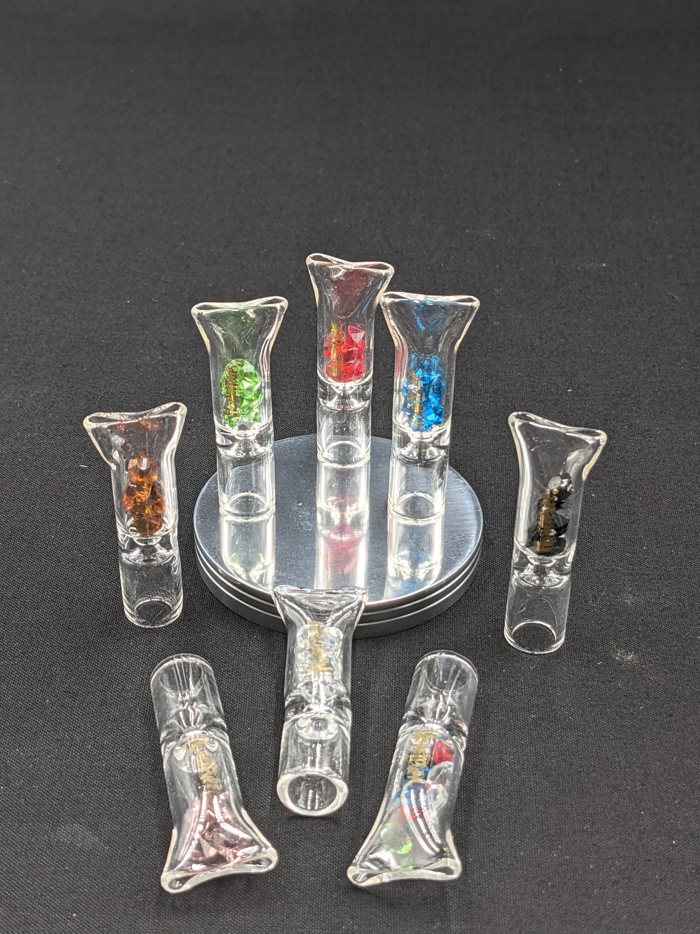 2 Pack: Glass Filter Tips with Diamond Style Pieces for Smoking  - Pinched Lip
