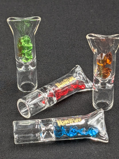 2 Pack: Glass Filter Tips with Diamond Style Pieces for Smoking  - Pinched Lip