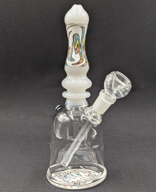 8" Glass Water Pipe Bong White Painted Swirls