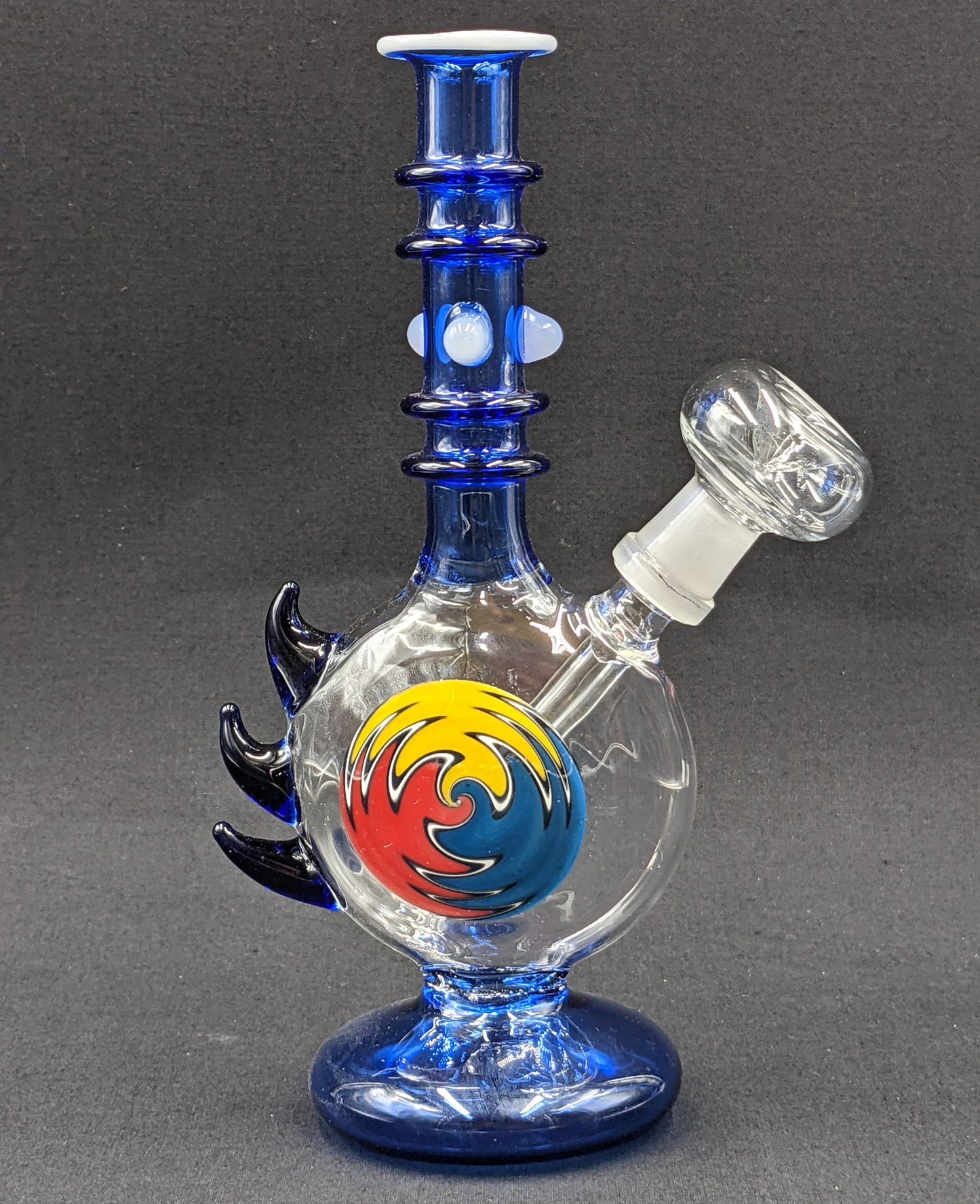 8" Glass Water Pipe Bong Blue Spikes with Painted Center