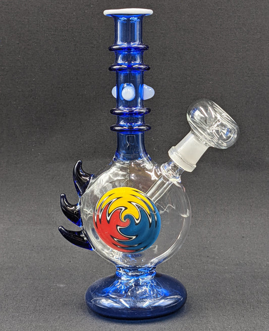 8" Glass Water Pipe Bong Blue Spikes with Painted Center