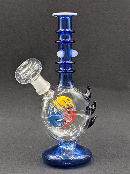 8" Glass Water Pipe Bong Blue Spikes with Painted Center