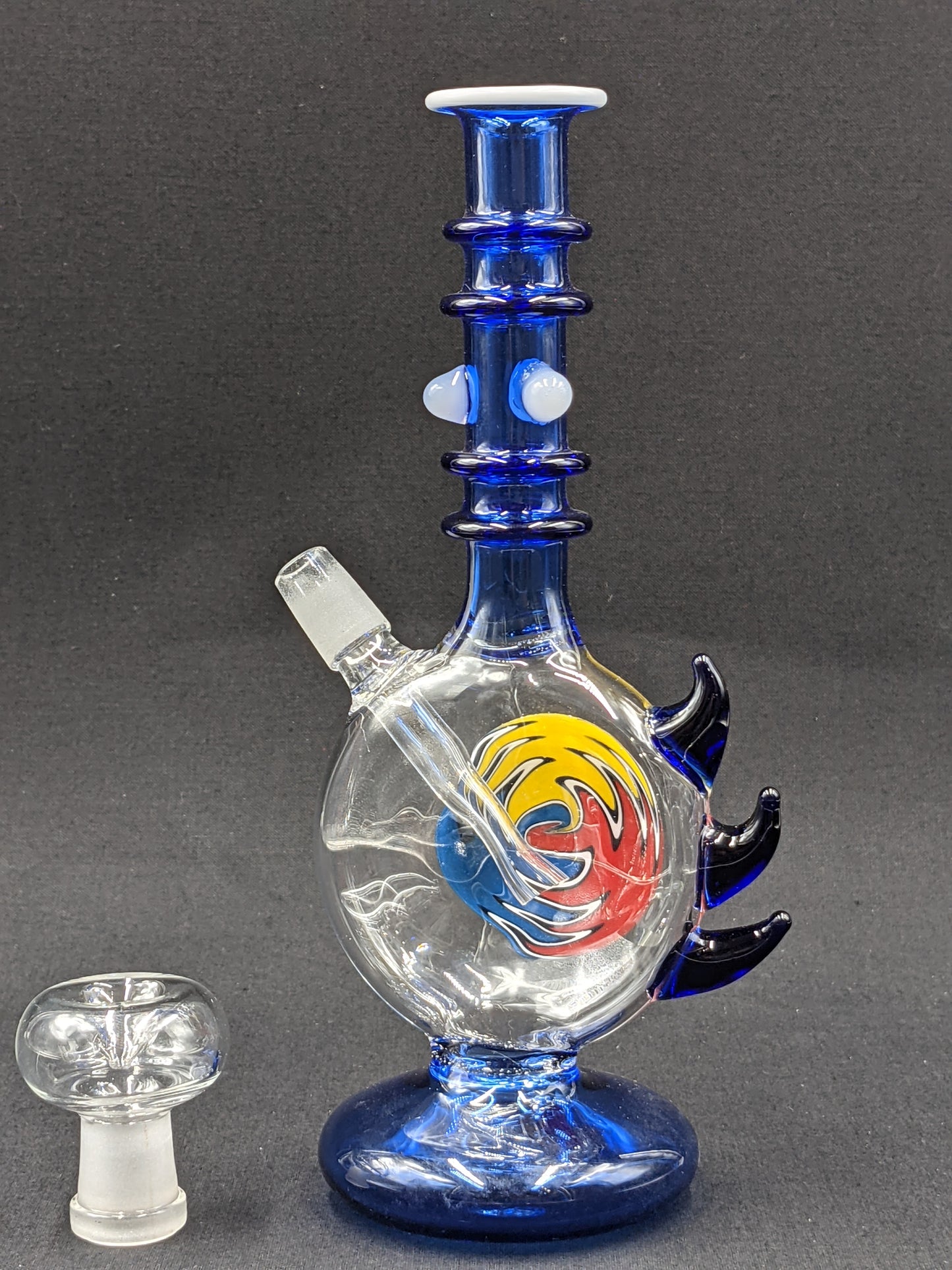 8" Glass Water Pipe Bong Blue Spikes with Painted Center
