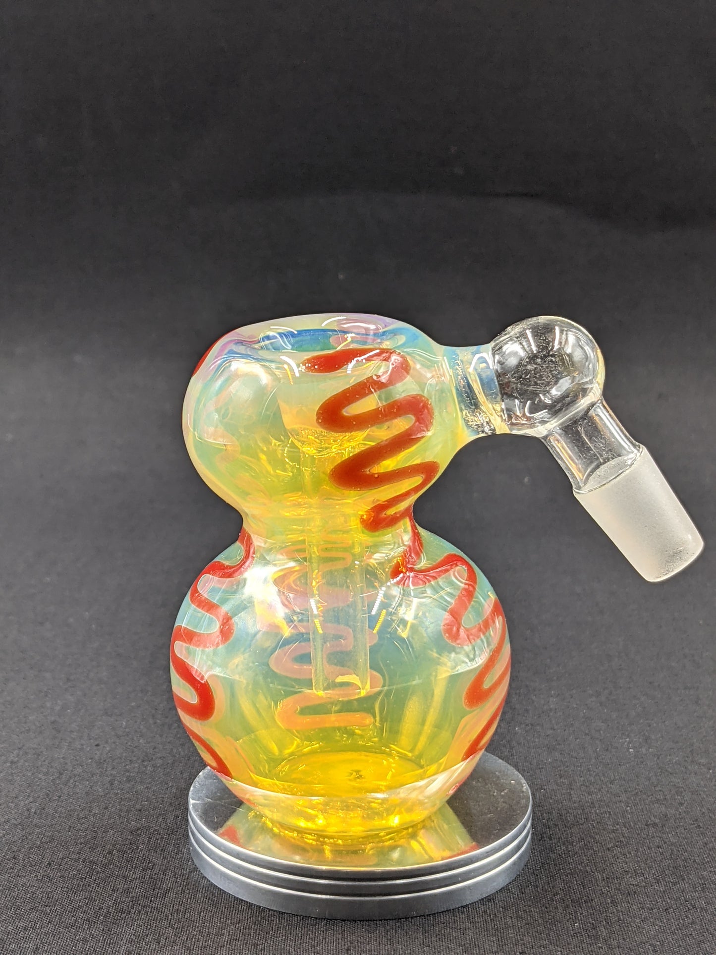 14mm Glass Fumed Ash Catcher Red Stripes