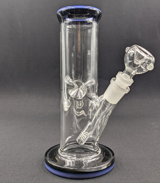 8" Glass Water Pipe Bong Thick Cylinder w/ 6 Cut Downstem  PU