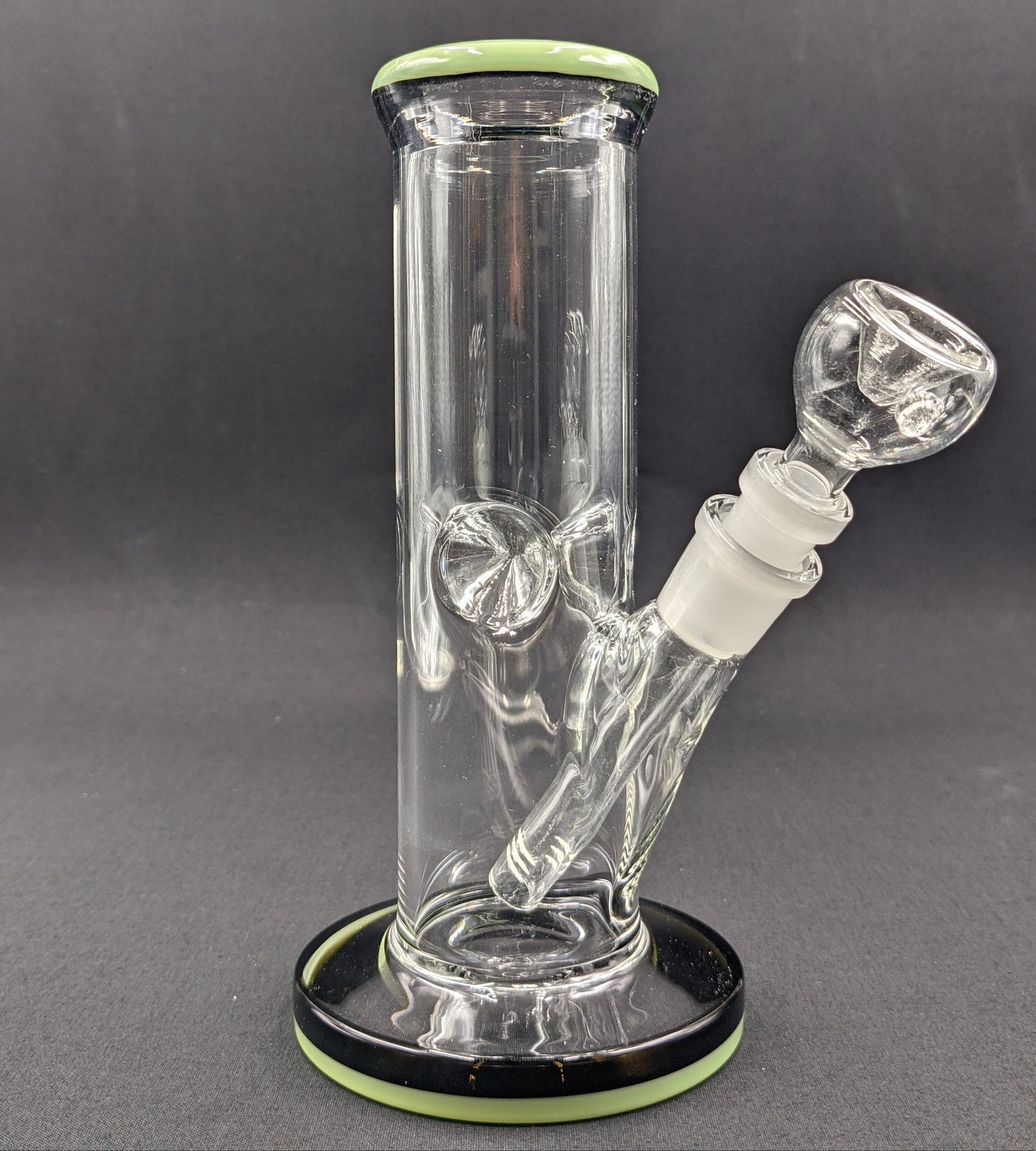 8" Glass Water Pipe Bong Thick Cylinder w/ 6 Cut Downstem  GR