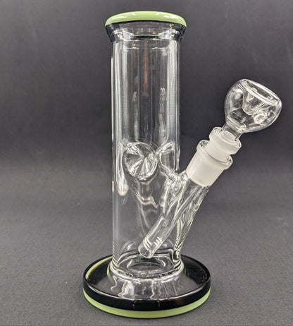 8" Glass Water Pipe Bong Thick Cylinder w/ 6 Cut Downstem  GR