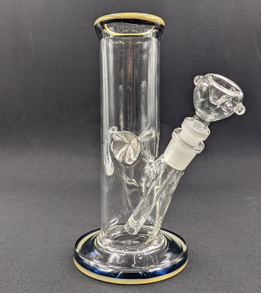 8" Glass Water Pipe Bong Thick Cylinder w/ 6 Cut Downstem  TA