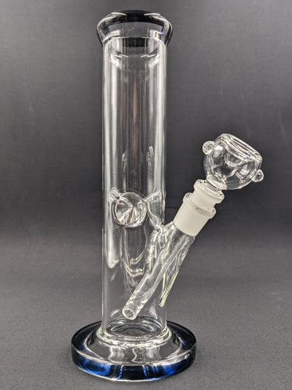 10" Glass Water Pipe Bong Thick Cylinder w/ 6 Cut Downstem  BK