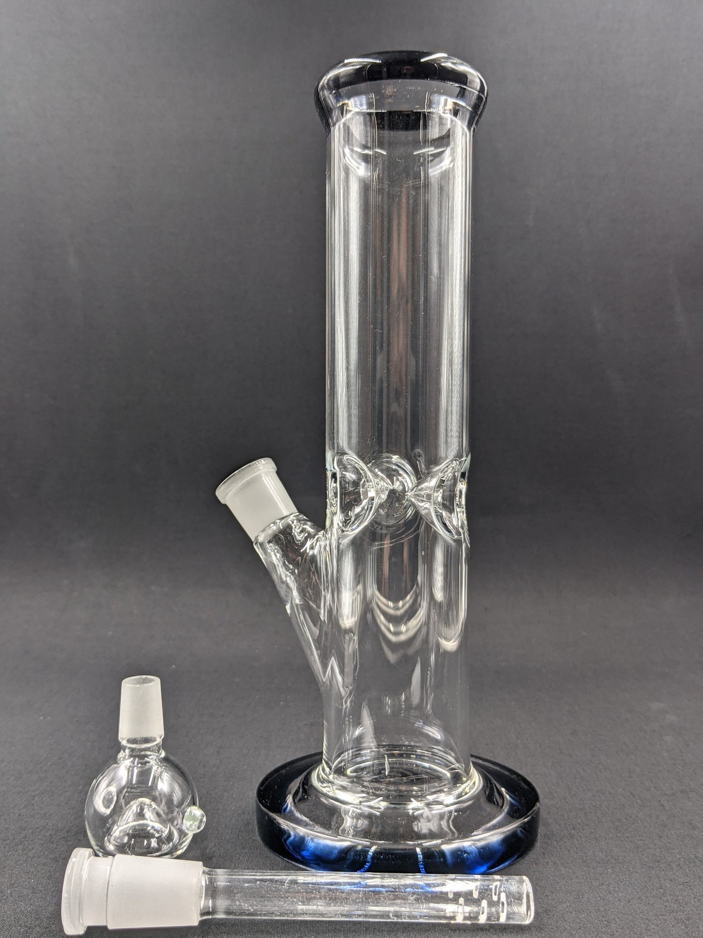 10" Glass Water Pipe Bong Thick Cylinder w/ 6 Cut Downstem  BK