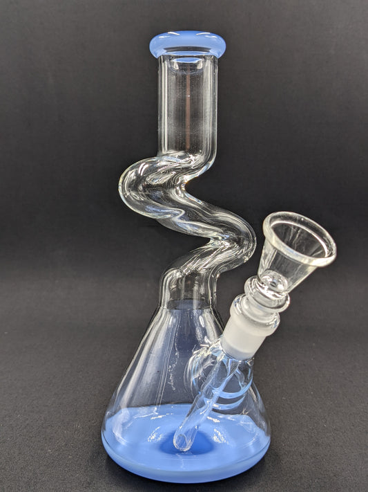 8" Glass Water Pipe Bong Zig Zag Blue +5 FREE Screens
