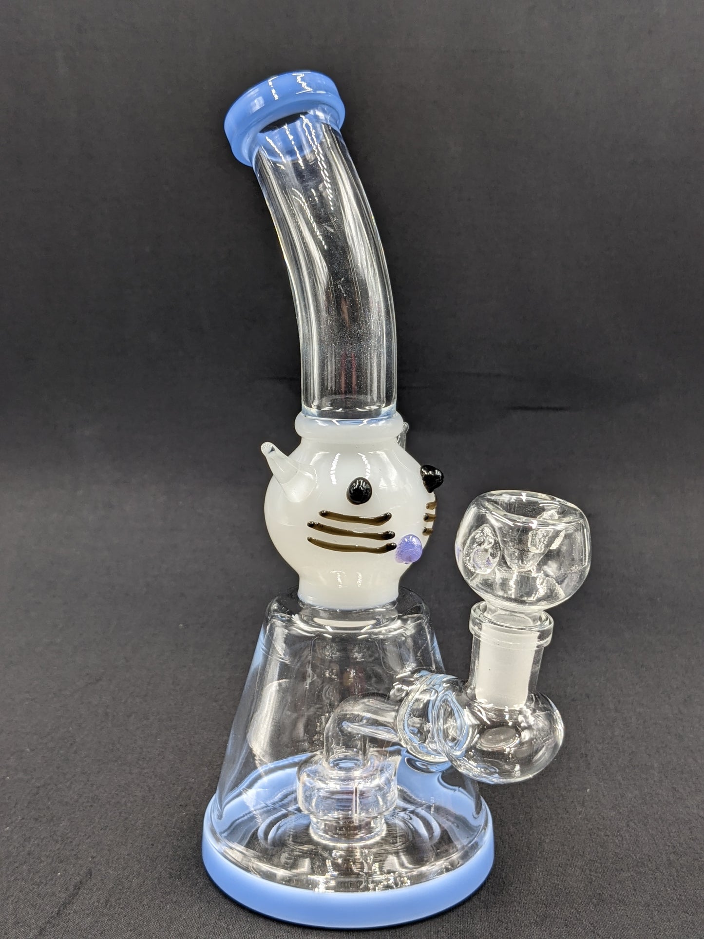 8.5" Glass Water Pipe Bong Bent Neck Wheel Percolator Kitty BL