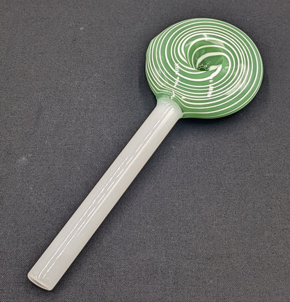 6" Glass Spoon Lollipop Swirl Green 02