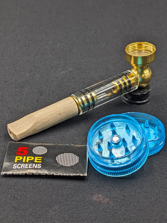 3.75" Metal Glass Wood Spoon Kit + 5 FREE Screens & Grinder!