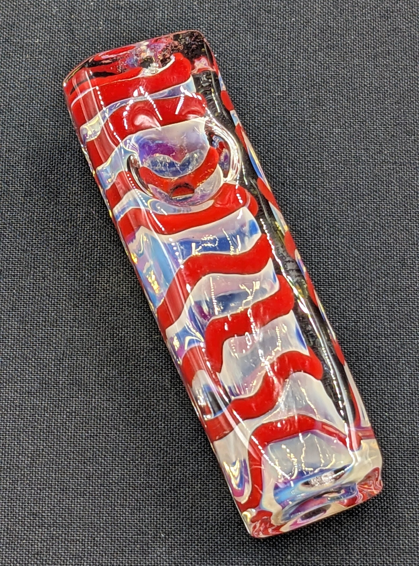 3" Glass Bowl Heavy Rectangle Swirl Red
