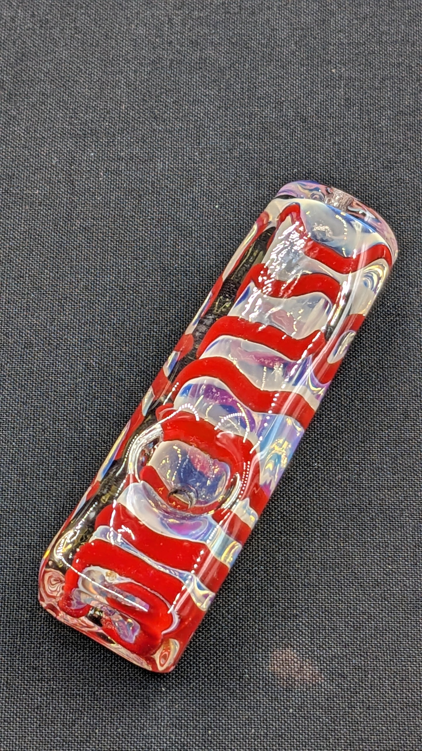 3" Glass Bowl Heavy Rectangle Swirl Red