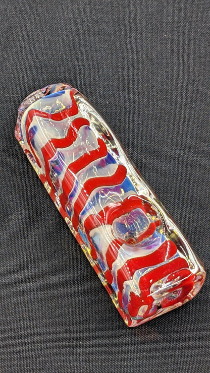 3" Glass Bowl Heavy Rectangle Swirl Red
