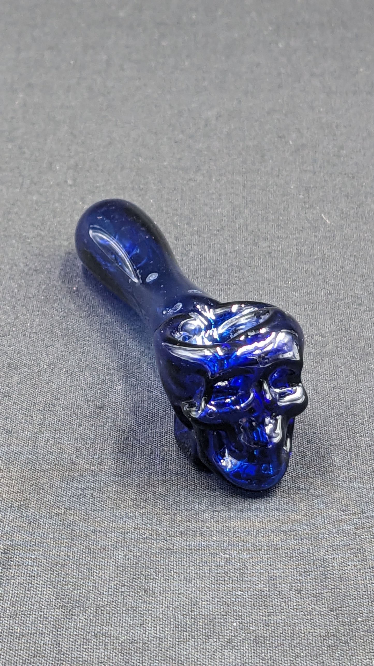 4" Glass Spoon Skull Blue 01