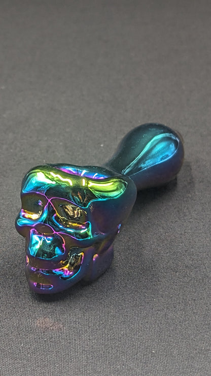 4" Glass Spoon Skull Rainbow