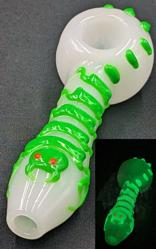 4.5" Centipede Glow In The Dark Glass Spoon White