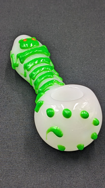 4.5" Centipede Glow In The Dark Glass Spoon White