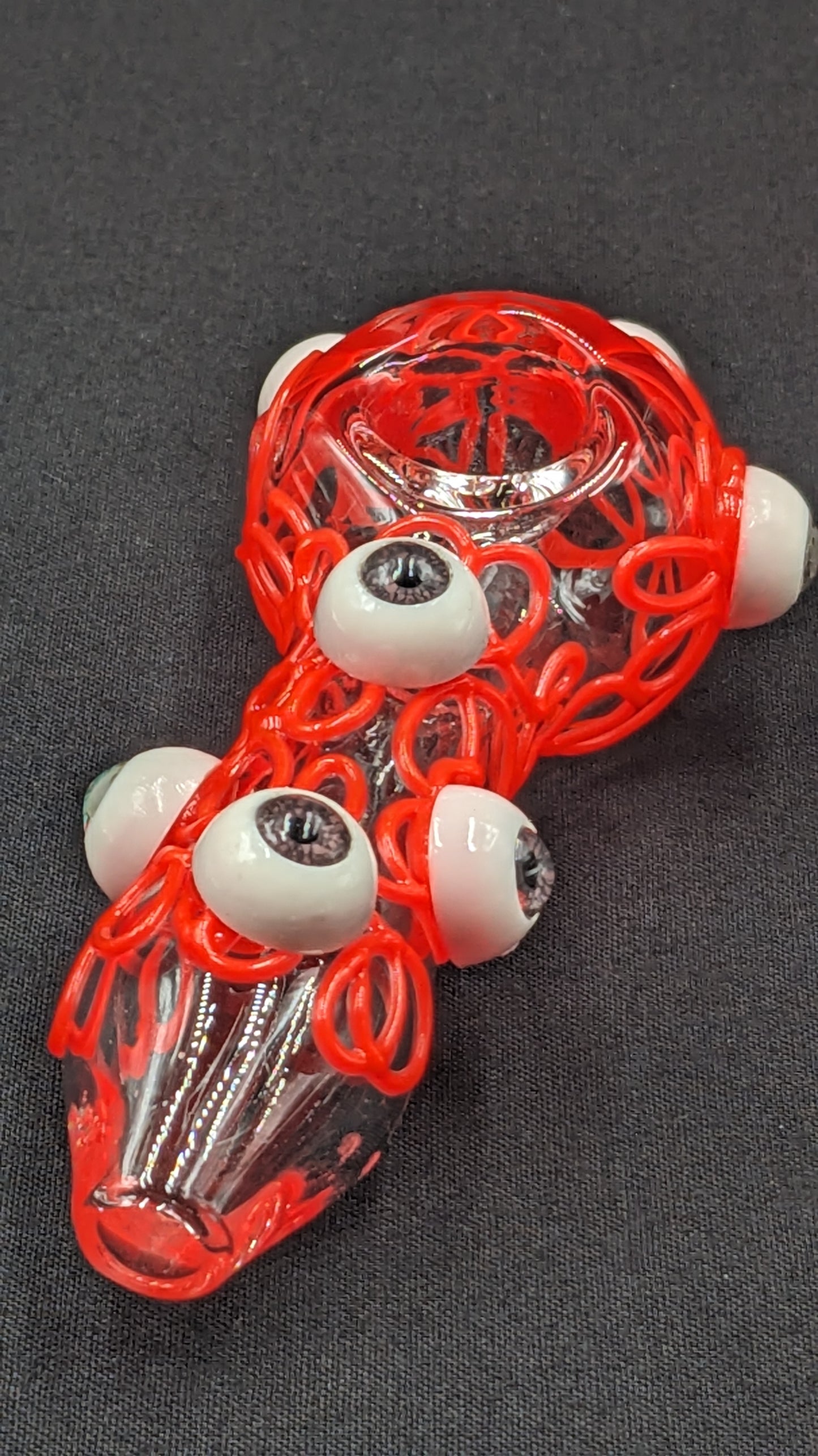 4" Crazy Eyes Glow In The Dark Glass Spoon Red