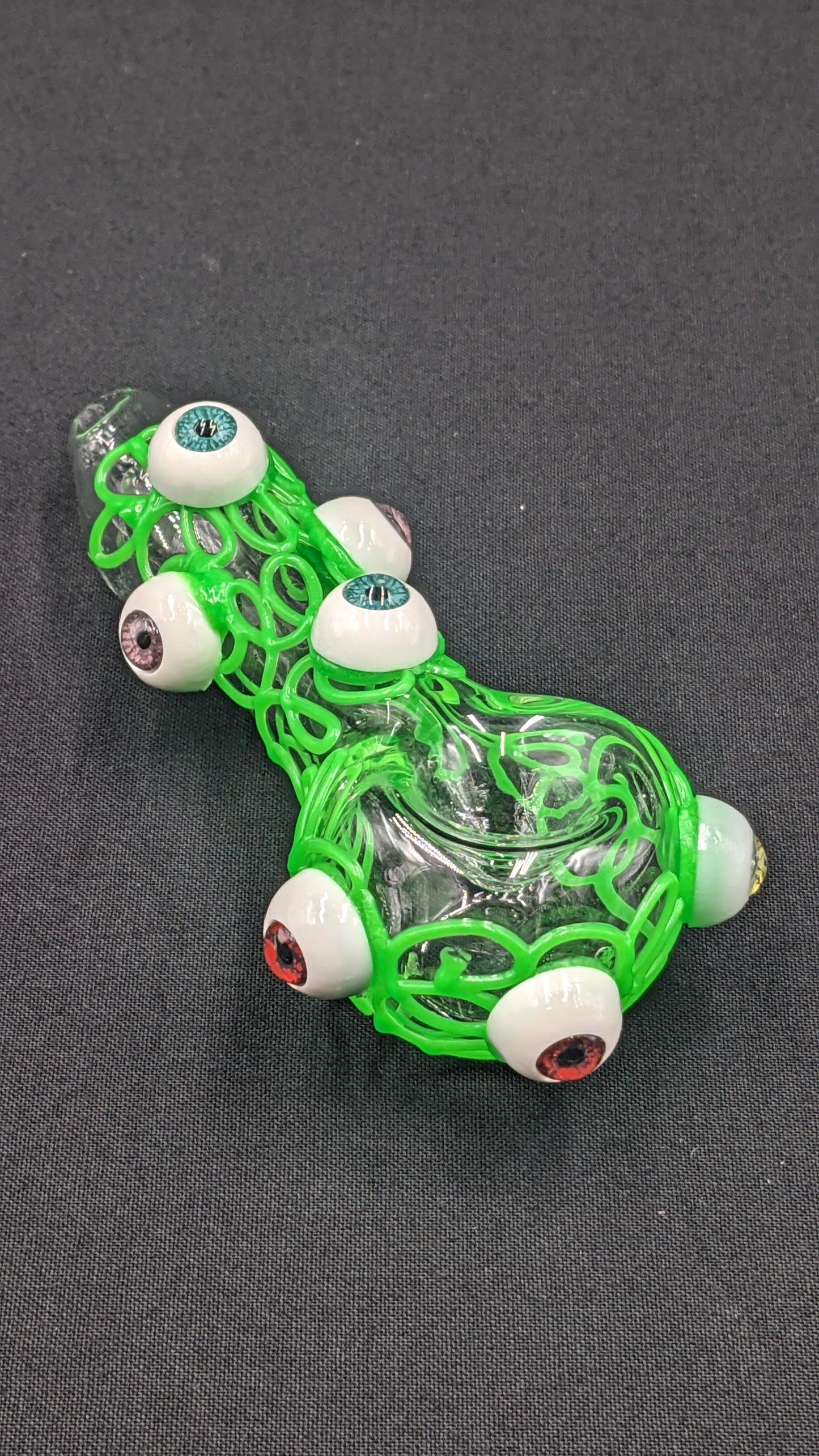 4" Crazy Eyes Glow In The Dark Glass Spoon Green
