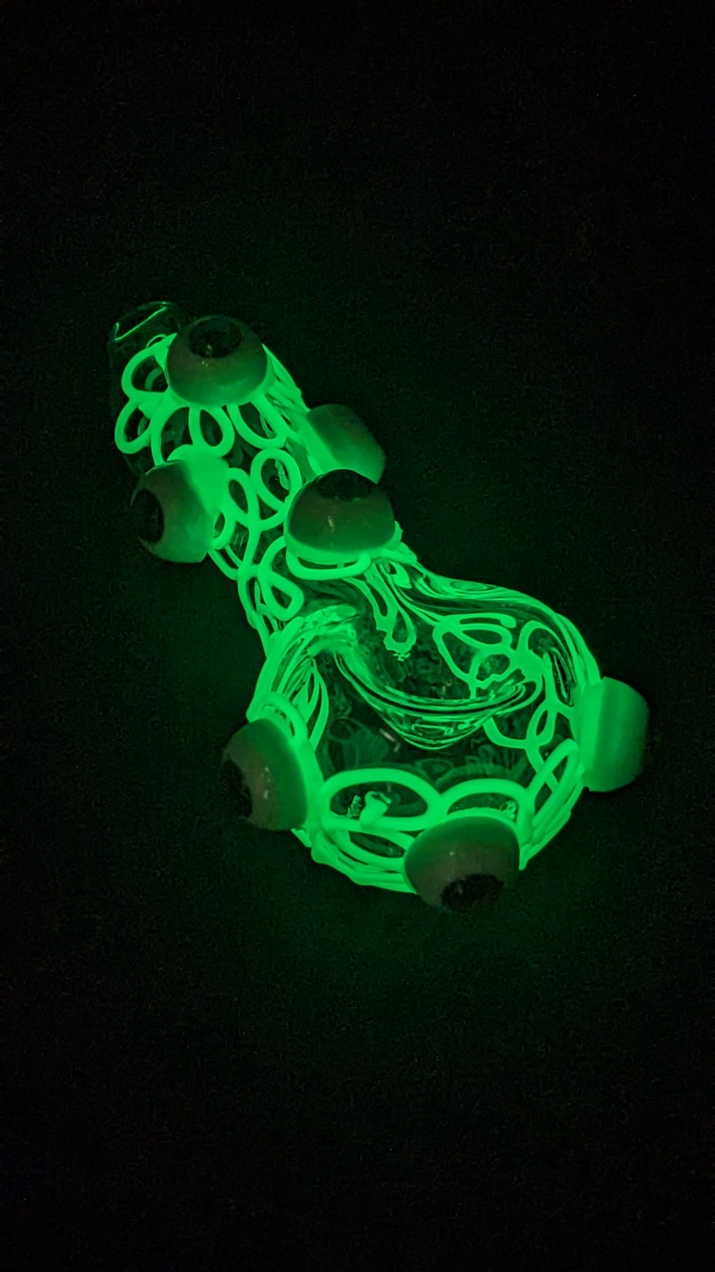 4" Crazy Eyes Glow In The Dark Glass Spoon Green