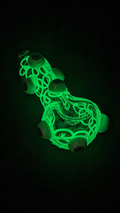 4" Crazy Eyes Glow In The Dark Glass Spoon Green