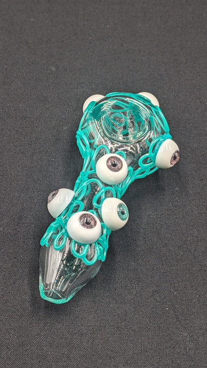 4" Crazy Eyes Glow In The Dark Glass Spoon Blue