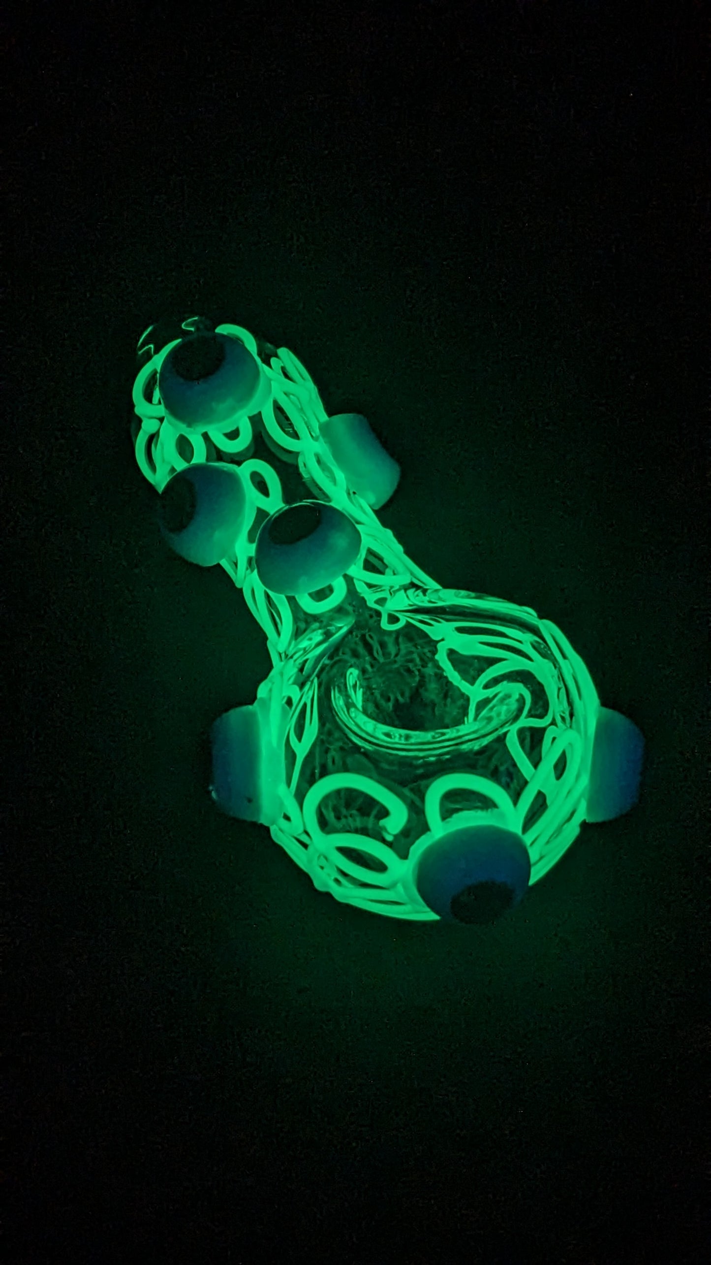 4" Crazy Eyes Glow In The Dark Glass Spoon Blue