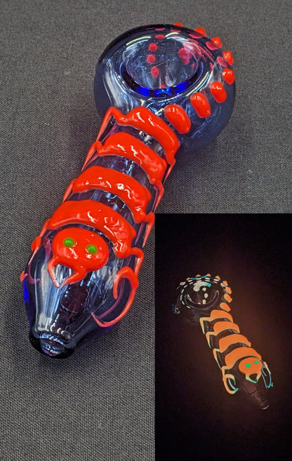 4.5" Centipede Glow In The Dark Glass Spoon Blue