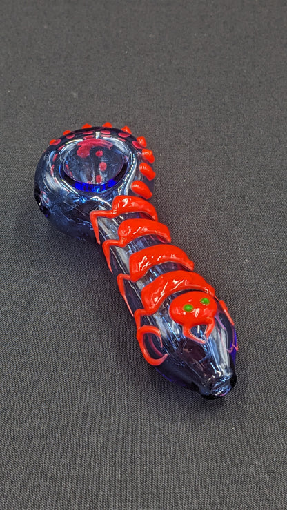 4.5" Centipede Glow In The Dark Glass Spoon Blue