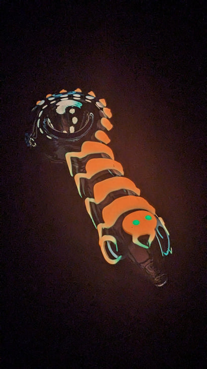 4.5" Centipede Glow In The Dark Glass Spoon Blue