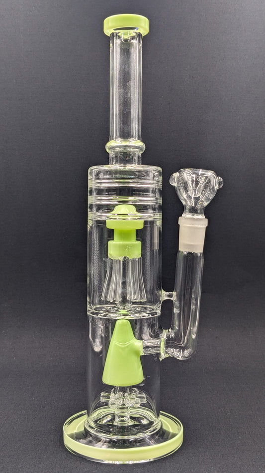 14" Glass Water Pipe Bong Dual Perc Chambers Green