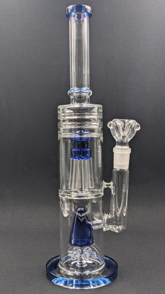 14" Glass Water Pipe Bong Dual Perc Chambers Blue