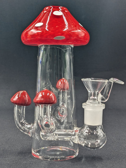 6" Glass Water Pipe Bong Mushroom Style Red 01
