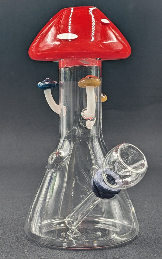 6" Glass Water Pipe Bong Mushroom Style Red 02
