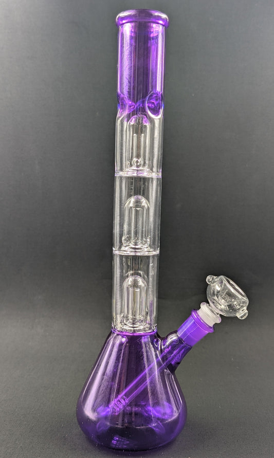 14" Glass Water Pipe Bong Purple Triple Perc + 5 FREE Screens