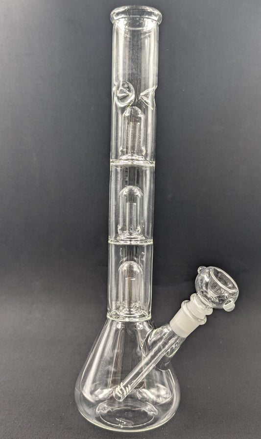 14" Glass Water Pipe Bong Clear Triple Perc + 5 FREE Screens