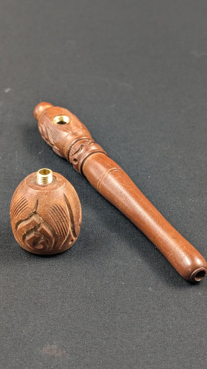5.25" Wood Spoon Hand Pipe with Engravings + 5 Free Screens LT2