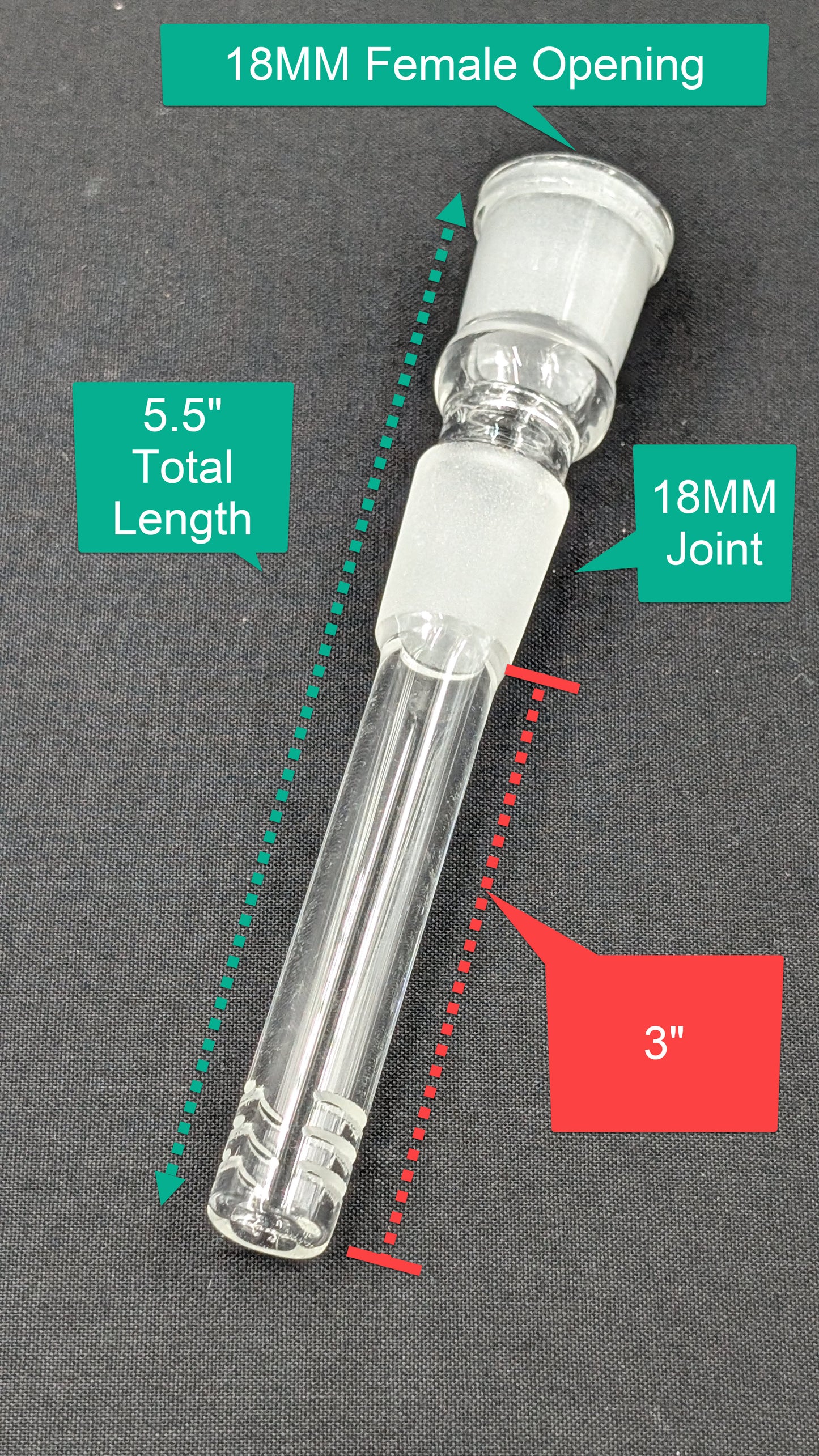 3" 6 Cut Glass Downstem 18MM Male to 18MM Female Opening