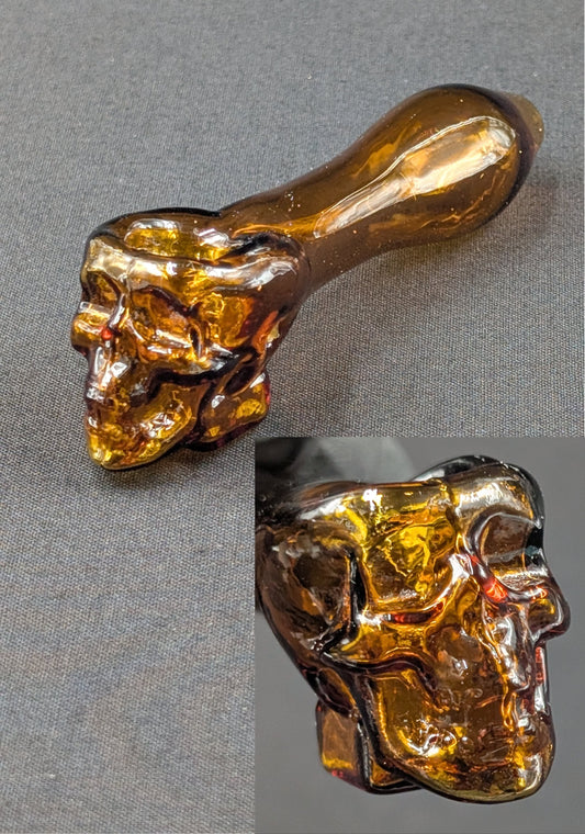 4" Glass Spoon Skull Amber